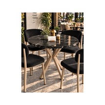 Kalınlaştırmalı Mutfak Cafe Balkon Bahçe Restoran Yemek Masası 70x70 Cappuccino Siyah Traverten Yuvarlak Mermer Desen - Siyah - Cappuccino Mermer Desen - Siyah - Cappuccino