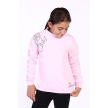 Toontoy Kız Çocuk Nakışlı Taş İşlemeli Balıkçı Yaka Sweatshirt Açık Pembe