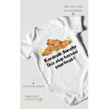 Morivokids Kardeşlik Sanattır, İkiz Yazılı Kısa Kollu Bebek Body %100 Pamuk Beyaz