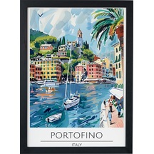 Portofino Italy Travel Poster Ahşap Çerçeveli Dekoratif Duvar Tablosu