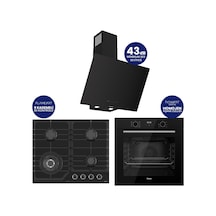 Flowart Digital Asimetrik QBL63CS+NT025-WFA+D077-SA Siyah Cam Ankastre Set