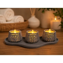 3d Baskı Dekoratif Mumluk Seti - Desenli Tealight Ve Masaüstü Aydınlatma Objesi-gri Çok Renkli