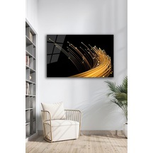 Dekoratif Gold Çizgi Detaylı Siyah Cam Tablo Modern Soyut Işık Demeti Doğa Ve Manzara Temalı Dekoratif Duvar Tablosu, Salon, Yatak Odası Ve Ofis Dekoru,