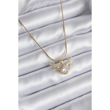 Ezoconcept 316l Çelik Gold Renk Zirkon Taşlı Boynuz Model Kadın Kolye Çok Renkli