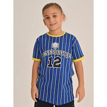 Fenerbahçe Mavi Kolej Çizgili Çocuk Tshirt Saks Mavi