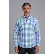 Bisse Mavi Regular Fit Cepsiz Uzun Paşa Yaka Gömlek Gmeks261043 E35