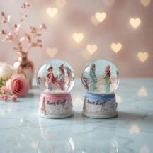 Love Story Mini Kar Küresi - Işıklı - 7x4 Cm - Pilli Romantik Hediye Çiftlik Hayvanları