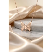 925 Ayar Gümüş İsimli Kelebek Kolye Rose Gold