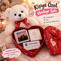 Sevgiliye Özel Ayıcık Hediye Kutusu 10 Fotoğraf, Kişiye Özel Not Ve Spotify Şarkı Hediye Seti