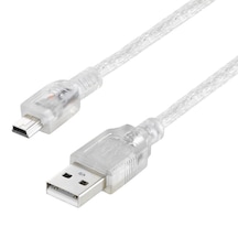 5 Pin Mini Usb Kablo 3 Metre Şeffaf Uzun Ve Dayanıklı Veri & Şarj Kablosu