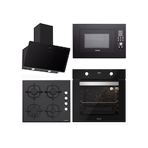 Silverline BO6502B02 - CS5343B01 - 3457 Soho 60 - MW9018B01 Siyah Cam Ankastre Set