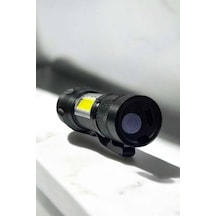 Şarjlı Metal Zoomlu El Feneri Işıldak Led Işık Taşınabilir El Lambası Siyah