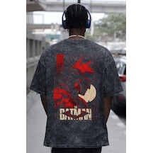 Batman Süper Kahraman Sırt Baskılı Unisex Oversize Eskitme Yıkama Siyah