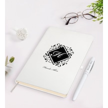 Kişiye Özel Baş Harf İsim Tasarımlı Beyaz Defter Kalem Seti-10