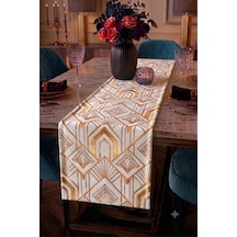 Premium Masa Runner Dijital Baskılı Çizgi Desenli Dekoratif Salon Mutfak Yemek Masası Runner Örtüsü 45x140 Cm Beyaz
