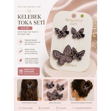 3'lü Set Parlak Taşlı Işıltılı Kelebek Figürlü Kadın Saç Tokası - 5 Farklı Seçenek E 96578939