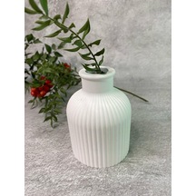 İskandinav Çizgili Dekoratif Pampas Beyaz Beton Vazo 9.5 X 7 Cm