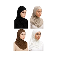 Aldaıyr 4 Adet Hijab 2 Parça Likra Kumaş Siyah Bej Açık Kahve Ekru