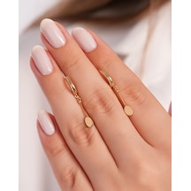 Debora Jewelry 14 Ayar Altın İnce Çubuk Detaylı Sallantılı Küpe