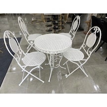 Ferforje Katlanır 1 Masa 4 Sandalye Balkon Takımı Beyaz 60cm Beyaz