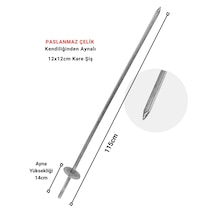 Döner Takma Ve Hazırlama 12x12cm - 115cm Kare Şiş Paslanmaz Çelik - Kendiliğinden Aynalı Döner Şişi Gri - Gümüş