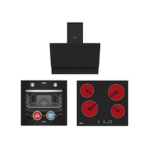 Simfer 9 Fonksiyon QS Siyah Dijital Power Turbo Elektrikli 3'lü Ankastre Set (Fırın + Elektrikli Ocak + Davlumbaz)
