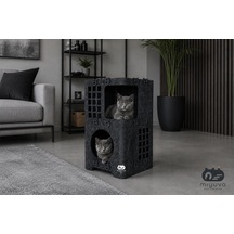 Keçe Kedi Evi Demonte, Yıkanabilir, Taşınabilir Kedi Kulübesi Ketoki 2katlı Gri