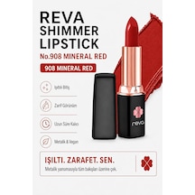Shimmer Lipstick Mineral Red - Işıltı Ruj - 4 Gr - No: 908 - Vegan & Temiz Içerik Çok Renkli