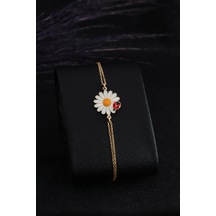 Papatya Ve Uğur Böceği 925 Ayar Gümüş Kadın Rose Bileklik