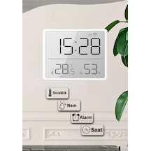 Dijital Oda Termometre Sıcaklık Ve Nem Ölçer Masa Saati Alarm Lcd Ekran Duvara Takılır Beyaz