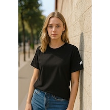 Markapia Kadın Bisiklet Yaka Basic Düz Kısa Kollu T-shirt Siyah