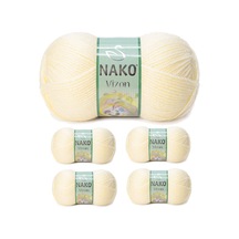 5 Adet Vizon Premium Akrilik El Örgü İpi Yünü Renk No:256 Krem RYL-NWNKVZ256-5