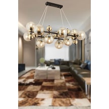 12li Dikdörtgen Camlı Gold Modern Avize Çok Renkli