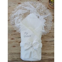 Yenidoğan Sahra My Prince Nakışlı Lüks Kundak Bebek Battaniyesi Ekru Ekru