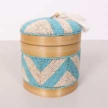 Bali Boncuklu Bambu Saklama Kutusu M 15x17 Cm