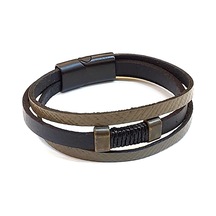 Urban Strap Core Üç Bantlı İp Detaylı Erkek Hakiki Deri Bileklik-1416 Antrasit