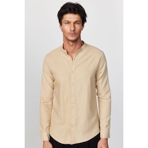 Tudors Slim Fit Dar Kalıp Uzun Kol Hakim Yaka Pamuklu Keten Efekt Bej Gömlek-28836-bej Bej