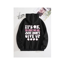 Tarzsokak Slogan Graphic Zip Up Drawstring Lined Hoodie Siyah