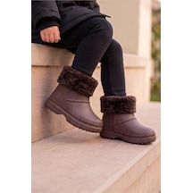 Çocuk Unisex İçi Kürklü Yağmur Çizmesi Kahverengi