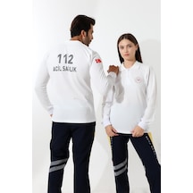 112 Acil Sağlık Yakalı Tshirt Uzun Kol Baskılı - Beyaz-12765 Beyaz