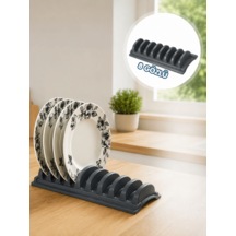 Beylini Tezgah Üstü 8'li Tabaklık Kurutmalık Stand Dolap Çekmece İçi Tabak Organizeri Standı Bulaşık Düzenleyici 13x35 Cm Antrasit