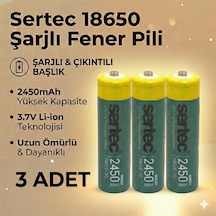Sertec 18650 1c Şarjlı Pil 2450mah Çıkıntılı Başlıklı Fener Pili 3.7v Li-ion 3lü