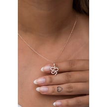 925 Ayar Gümüş Rose Zirkon Taşlı Minik Yılan Modeli Kolye Rose Gold