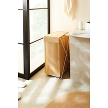 Ocean Home Textile Katlanabilir Bölmeli Beyaz Metal Destekli Naturel Jüt Çamaşır Sepeti 44 x 29.5 x 63 cm