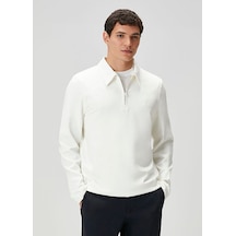 Beymen Club Beyaz Yarım Fermuarlı Polo Sweatshirt Beyaz