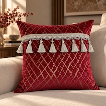 Bordo Gold Desenli Püsküllü Dekoratif Kırlent Bordo - Gold