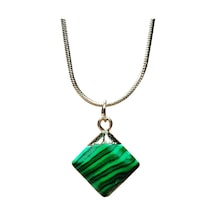 Malakit Doğal Taşı Zincirli El Yapımı Kolye Uç: 1,5 Cm Zincir: 20 Cm Kutulu