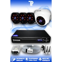 Picam 4 Kameralı Uzay 1 İç Kamera Set HDD'siz Full HD Gece Görüşlü Güvenlik Kamerası Sistemi