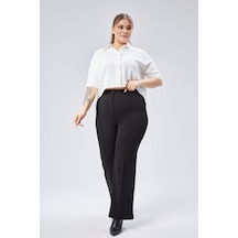 Unika Boutique Yüksek Bel Bol Paça Fermuarlı Büyük Beden Kadın Pantolon siyah