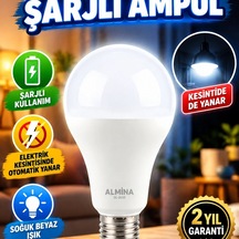 Elektrik Kesintisinde Otomatik Yanan 30w Şarjlı Led Ampul E27 Soğuk Beyaz